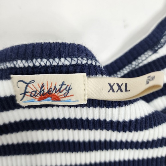 Faherty Shirt Women's XXL Scoop Neck Ribbed Striped Navy White - Picture 4 of 5